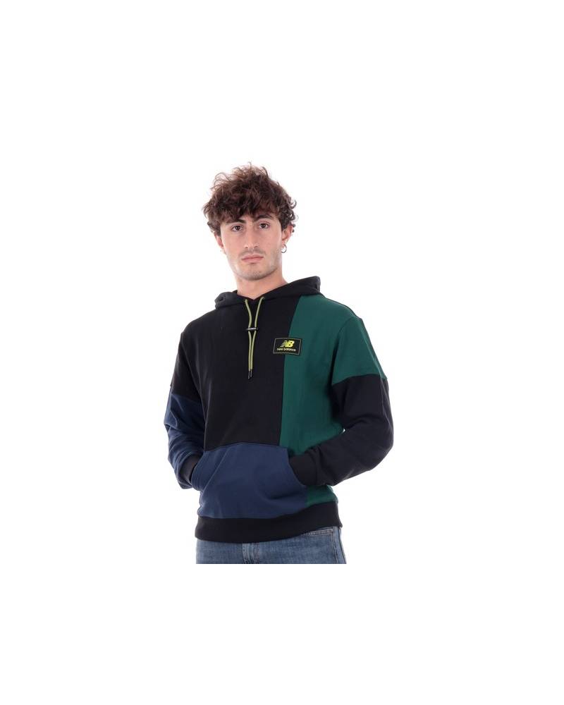 NEW BALANCE FELPA CAPPUCCIO COLORBLOCK GARZATO